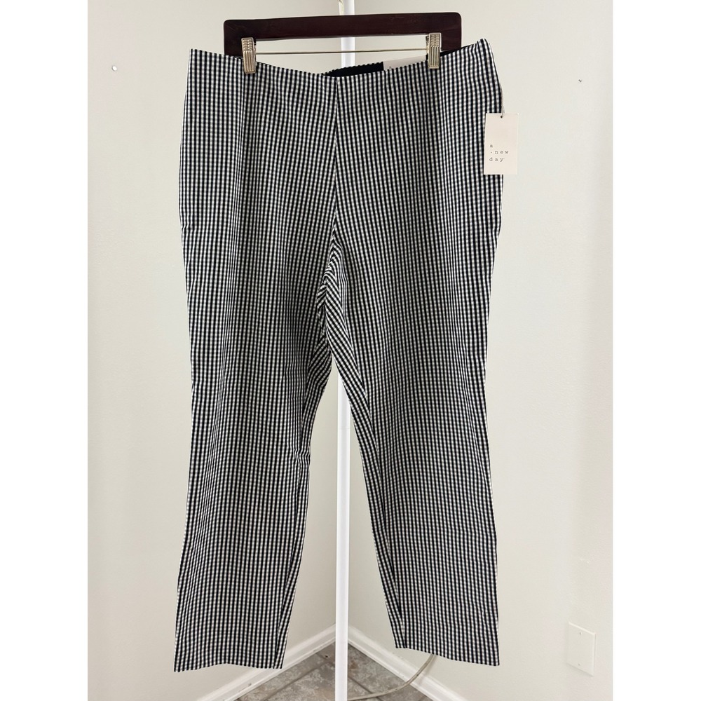 A New Day Black White Gingham Skinny Ankle Pants High Rise Stretch Size 16R